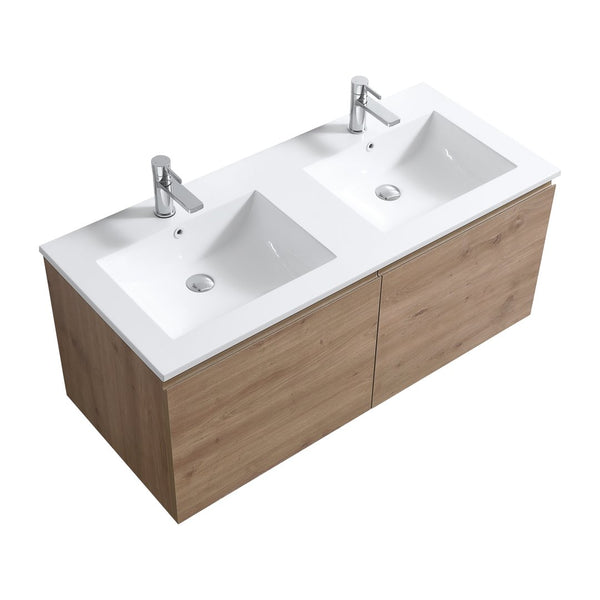 KubeBath 48″ Balli Modern Bathroom Vanity in White Oak Finish - Double Sink