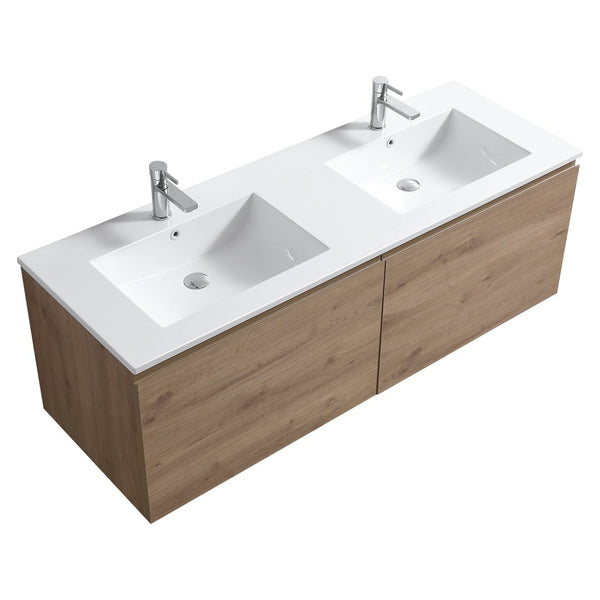KubeBath 60″ Balli Modern Bathroom Vanity in White Oak Finish - Double Sink
