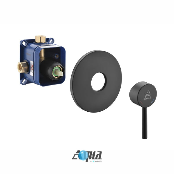 KubeBath Aqua Rondo 1-Way Rough-In Shower Valve With Cover Plate, Handle and Diverter   - Black Finish