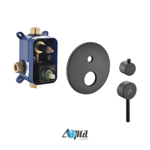 KubeBath Aqua Rondo 2-Way Rough-In Shower Valve With Cover Plate, Handle and Diverter   - Black Finish