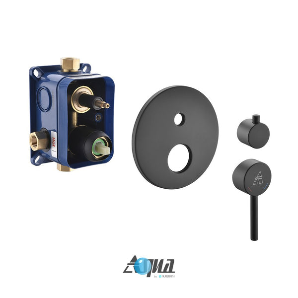 KubeBath Aqua Rondo 3-Way Rough-In Shower Valve With Cover Plate, Handle and Diverter   - Black Finish