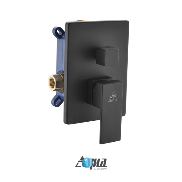 KubeBath Aqua Piazza 2-Way Rough-In Valve With Cover Plate, Handle and Diverter - Matte Black Finish