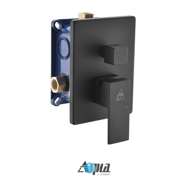 KubeBath Aqua Piazza 3-Way Rough-In Valve With Cover Plate, Handle and Diverter - Matte Black Finish