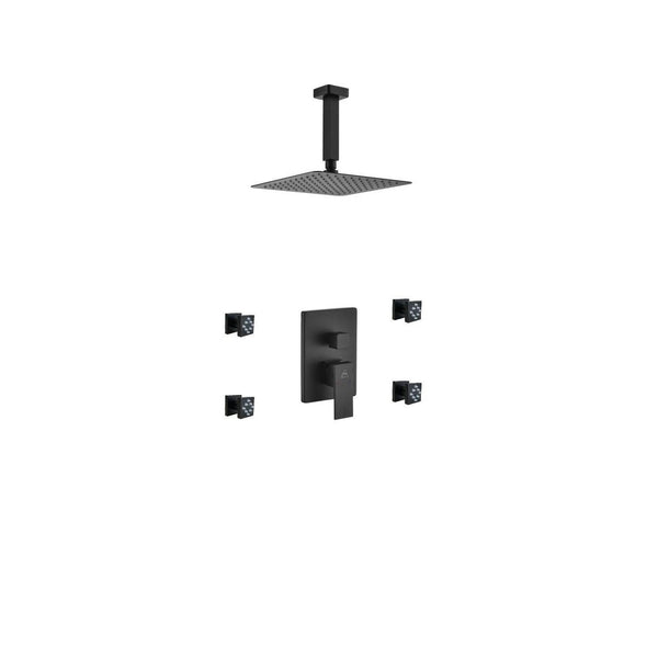 KubeBath Aqua Piazza Matte Black Shower Set with 8