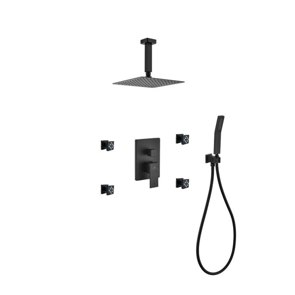 KubeBath Aqua Piazza Matte Black  Shower Set with 8