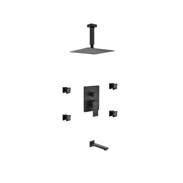 KubeBath Aqua Piazza Matte Black  Shower Set with 8