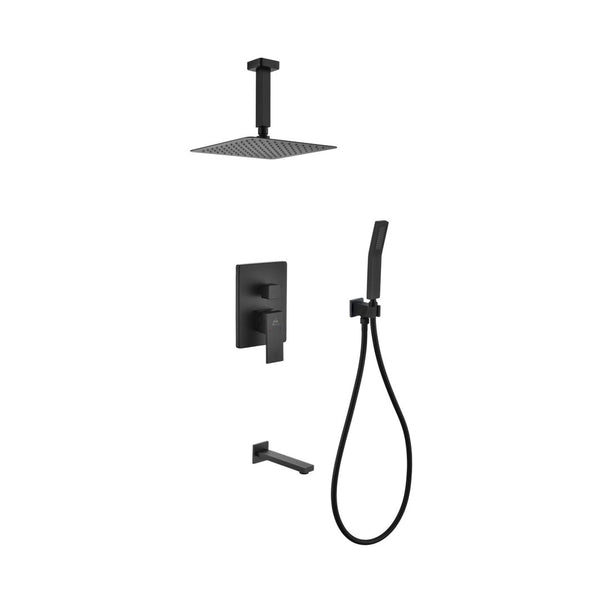 KubeBath Aqua Piazza Matte Black Shower Set with 8