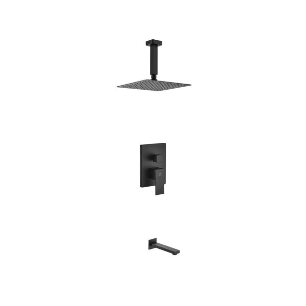 KubeBath Aqua Piazza Matte Black Shower Set with 8