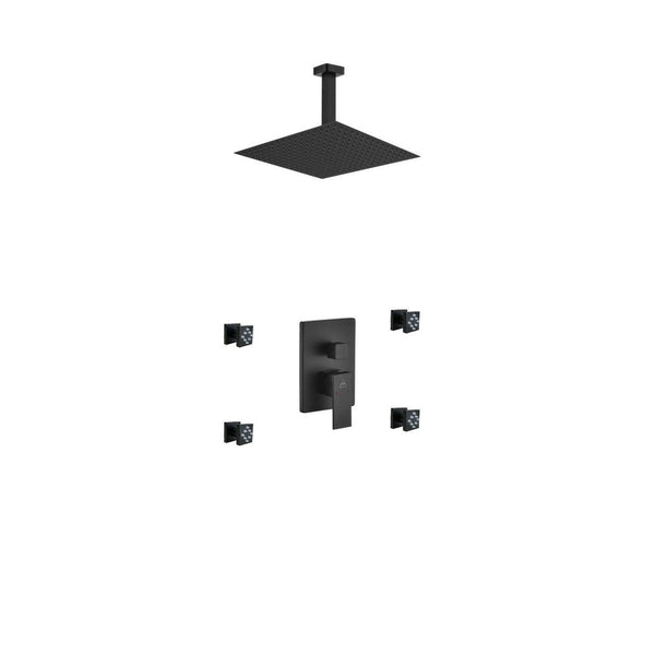 KubeBath Aqua Piazza Matte Black Shower Set with 12