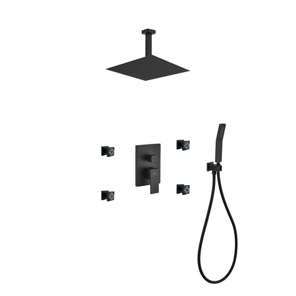 KubeBath Aqua Piazza Matte Black Shower Set with 12