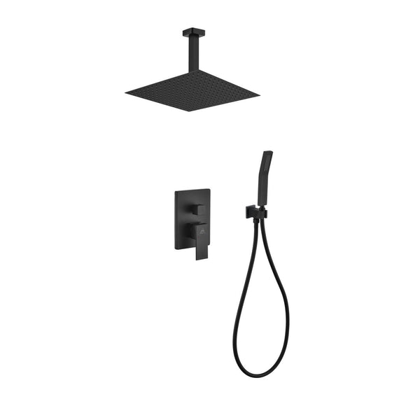 KubeBath Aqua Piazza Matte Black Shower Set with 12