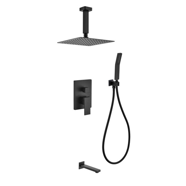 KubeBath Aqua Piazza Matte Black Shower Set with 12