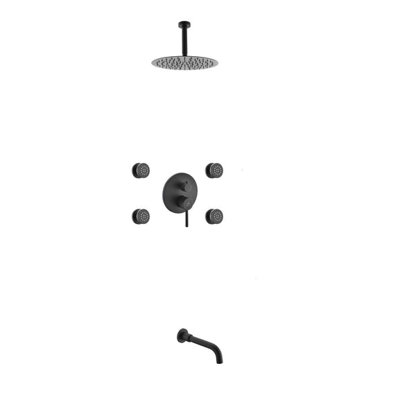 KubeBath Aqua  Rondo Matte Black  Shower Set with 8