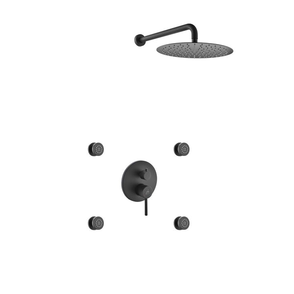 KubeBath Aqua  Rondo Matte Black Shower Set with 12