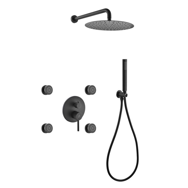 KubeBath Aqua  Rondo Matte Black Shower Set with 12