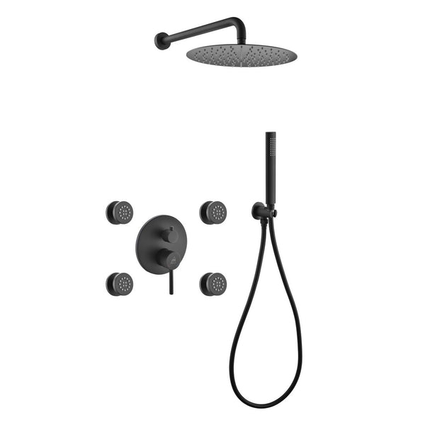KubeBath Aqua  Rondo Matte Black Shower Set with 8