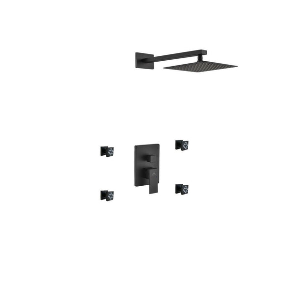 KubeBath Aqua Piazza Matte Black  Shower Set with 8