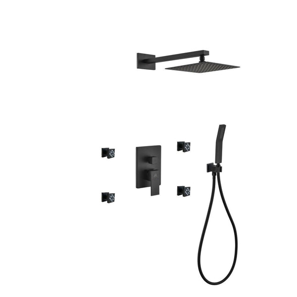 KubeBath Aqua Piazza Matte Black Shower Set with 8