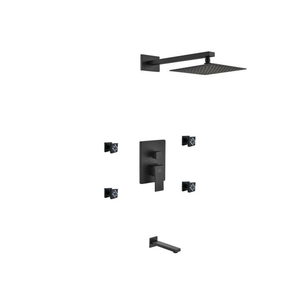 KubeBath Aqua Piazza Matte Black Shower Set with 8