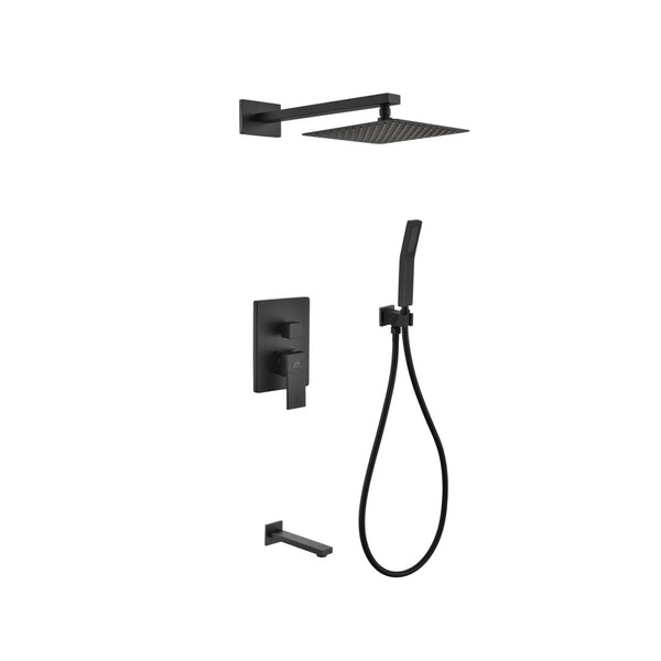 KubeBath Aqua Piazza Matte Black Shower Set with 8