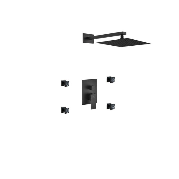 KubeBath Aqua Piazza Matte Black Shower Set with 12