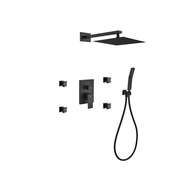 KubeBath Aqua Piazza Matte Black Shower Set with 12