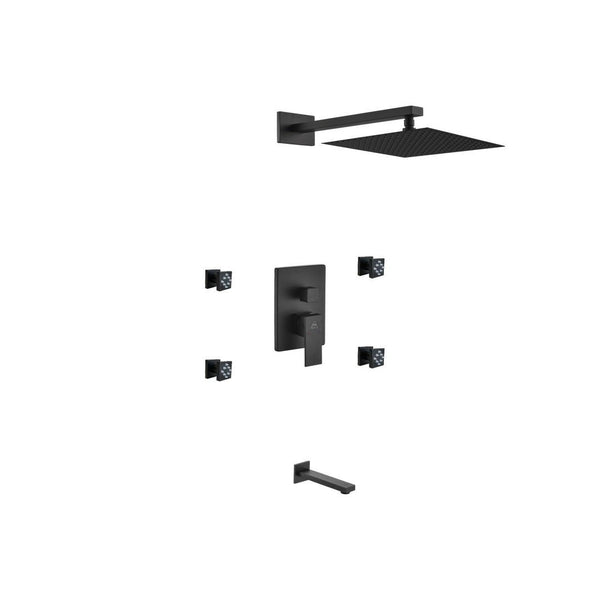 KubeBath Aqua Piazza Matte Black Shower Set with 12