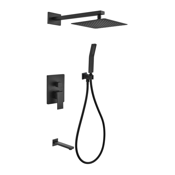 KubeBath Aqua Piazza Matte Black Shower Set with 12