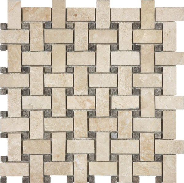 Anatolia Basketweave Allure Crema Polished Marble Mosaic