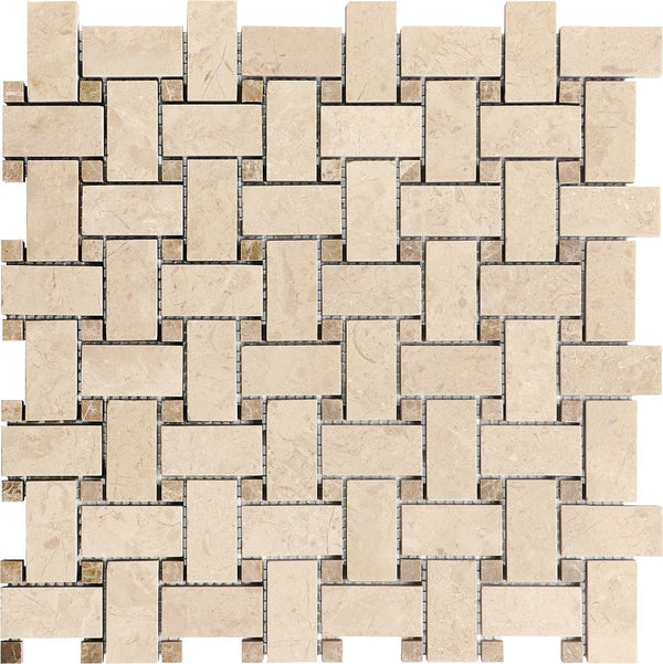 Anatolia Basketweave Berkshire Crema Honed Marble Mosaic