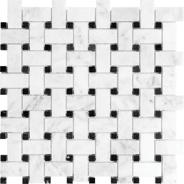 Anatolia Basketweave Bianco Venatino Polished Marble Mosaic
