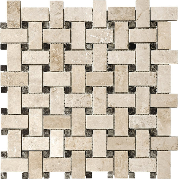 Anatolia Basketweave Ivory Filled & Honed Travertine Mosaic