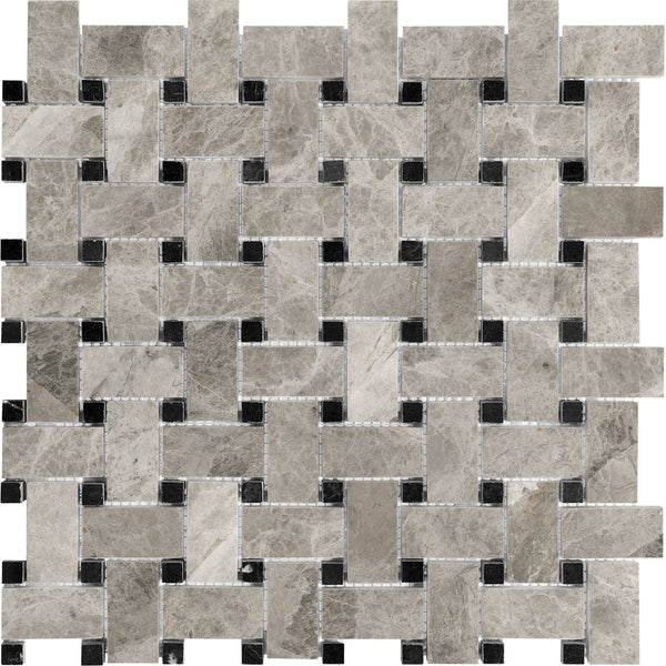 Anatolia Basketweave Phantasie Gray Polished Marble Mosaic