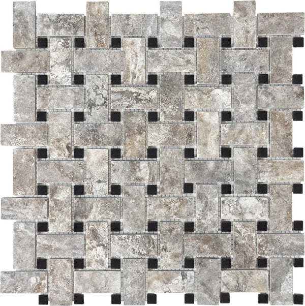 Anatolia Basketweave Silver Ash Filled & Honed Travertine Mosaic