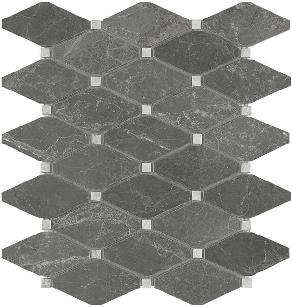 Anatolia Clipped Diamond Stark Carbon Polished Marble Mosaic