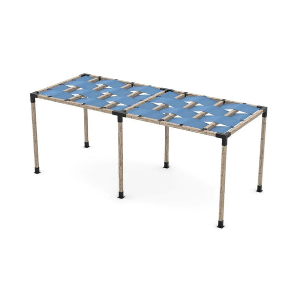 Toja Grid Double Pergola Kit with Wave Shades for 4x4 Wood Posts, 8' x 20' -Denim