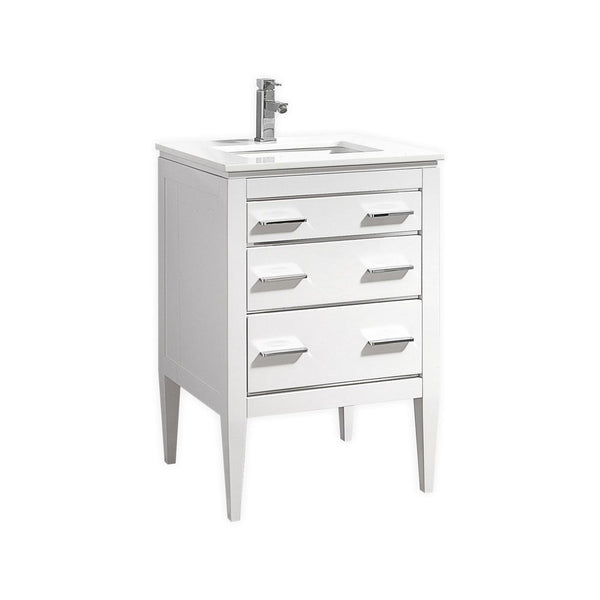 KubeBath Eiffel 24'' High Gloss White Vanity W/ Quartz Counter Top