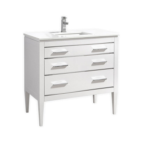 KubeBath Eiffel 36'' High Gloss White Vanity W/ Quartz Counter Top