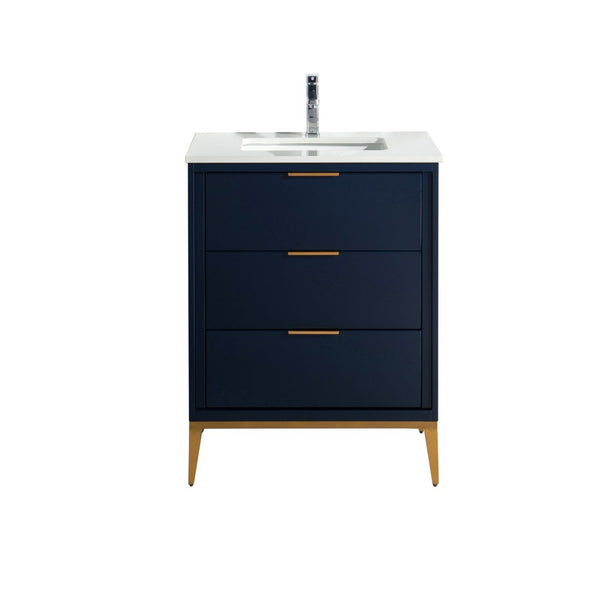 KubeBath Divani 24'' Gloss Blue Vanity W/ Quartz Counter Top (Back Splash Free)