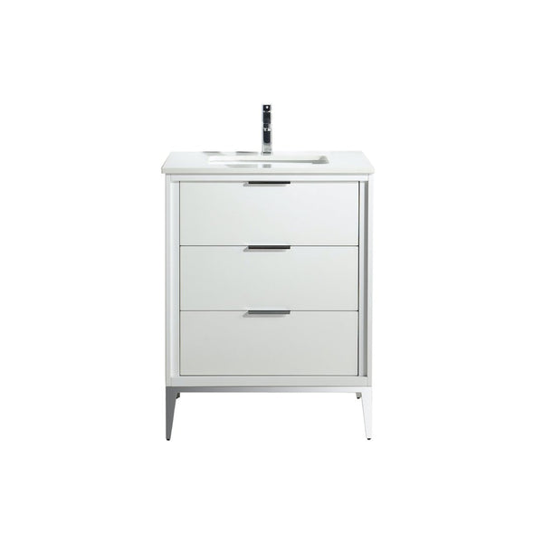 KubeBath Divani 24'' Gloss White Vanity W/ Quartz Counter Top (Back Splash Free)