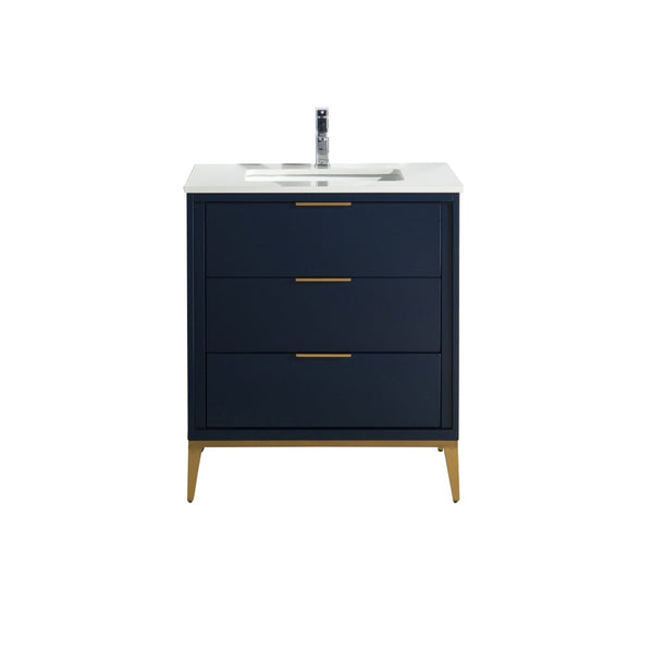 KubeBath Divani 30'' Gloss Blue Vanity W/ Quartz Counter Top (Back Splash Free)