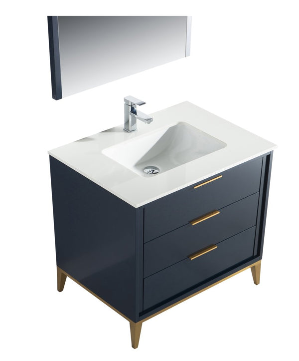 KubeBath Divani 36'' Gloss Blue Vanity W/ Quartz Counter Top (Back Splash Free)