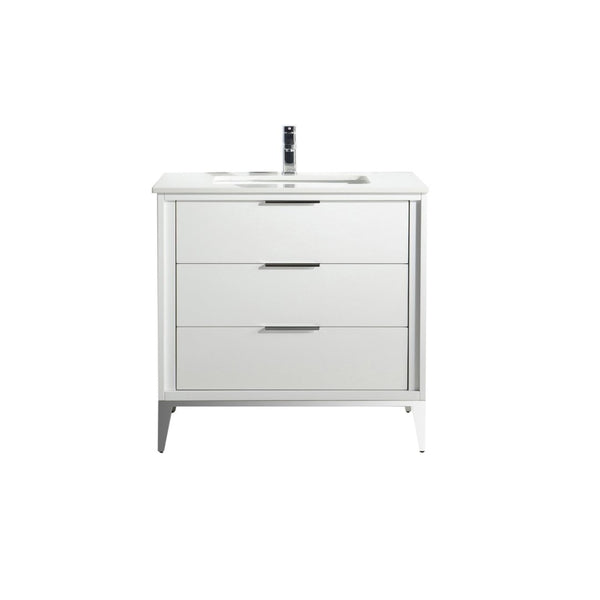 KubeBath Divani 36'' Gloss WhiteVanity W/ Quartz Counter Top (Back Splash Free)