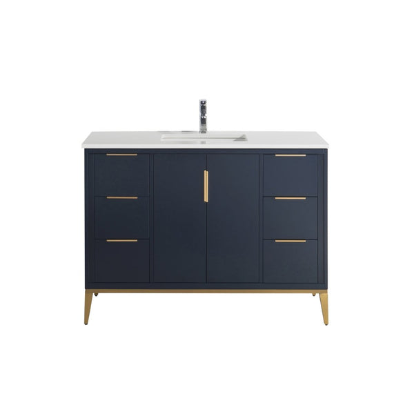 KubeBath Divani 48'' Gloss Blue Vanity W/ Quartz Counter Top (Back Splash Free)