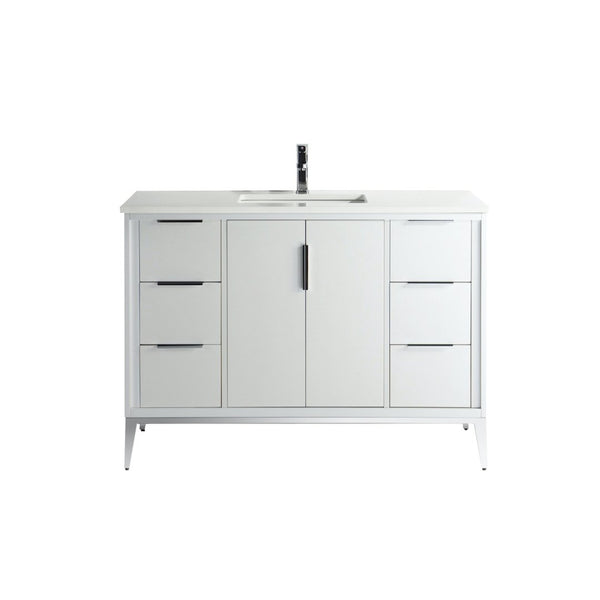 KubeBath Divani 48'' Gloss White Vanity W/ Quartz Counter Top (Back Splash Free)