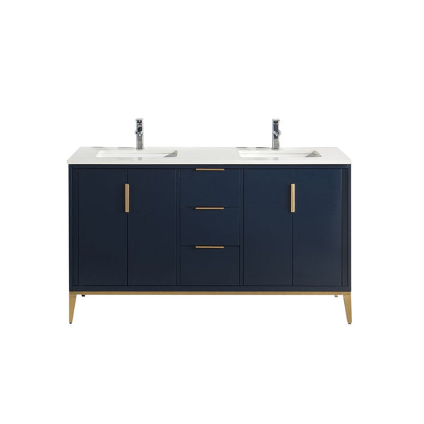 KubeBath Divani 60'' Gloss Blue Vanity W/ Quartz Counter Top (Back Splash Free)