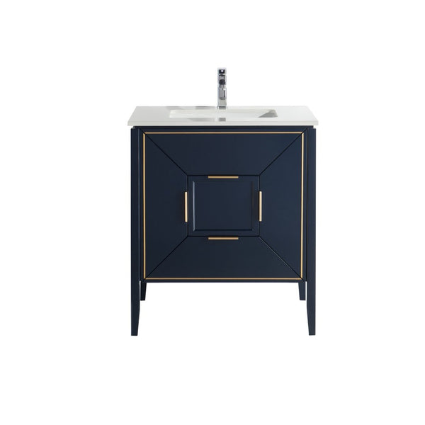 KubeBath Vetro 30'' Gloss Blue Vanity W/ Quartz Counter Top (Back Splash Free)