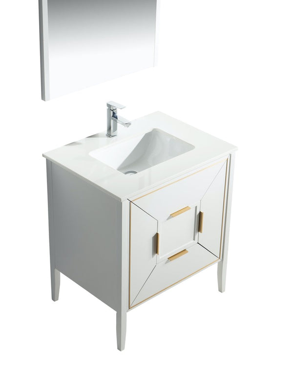 KubeBath Vetro 30'' Gloss White Vanity W/ Quartz Counter Top (Back Splash Free)