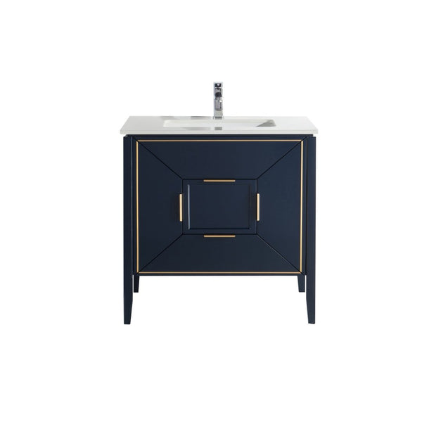 KubeBath Vetro 36'' Gloss Blue Vanity W/ Quartz Counter Top (Back Splash Free)