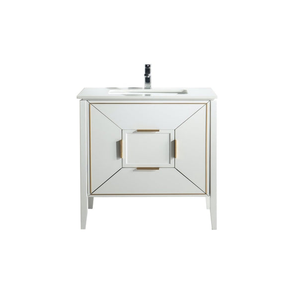 KubeBath Vetro 36'' Gloss White Vanity W/ Quartz Counter Top (Back Splash Free)